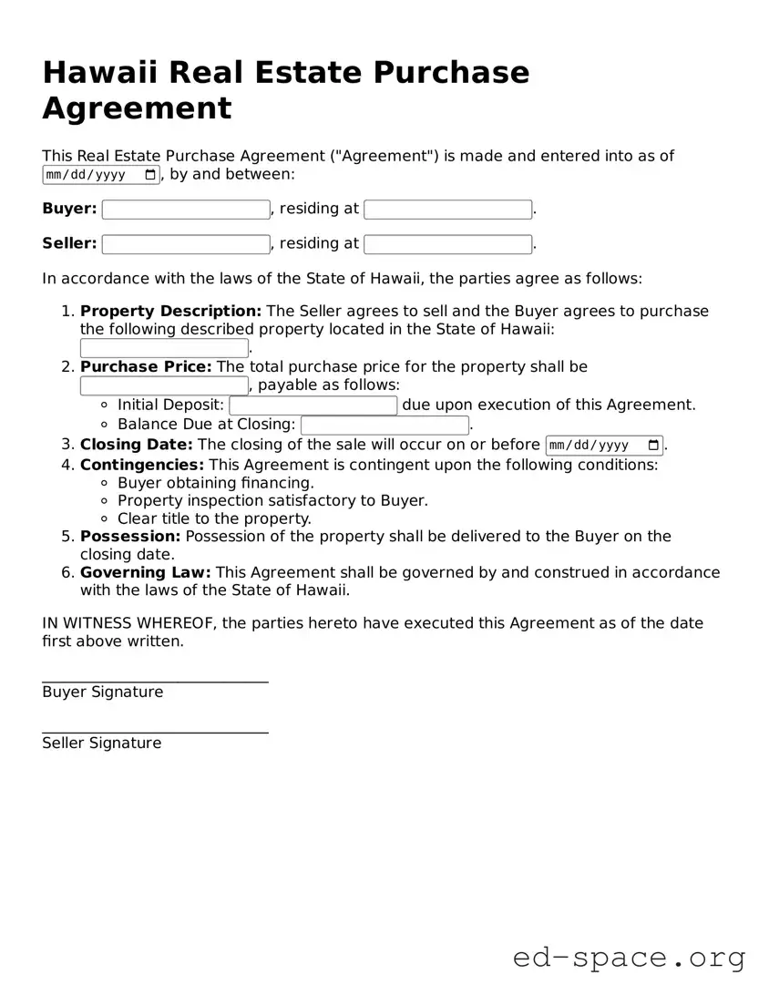 Free  Real Estate Purchase Agreement Form for Hawaii