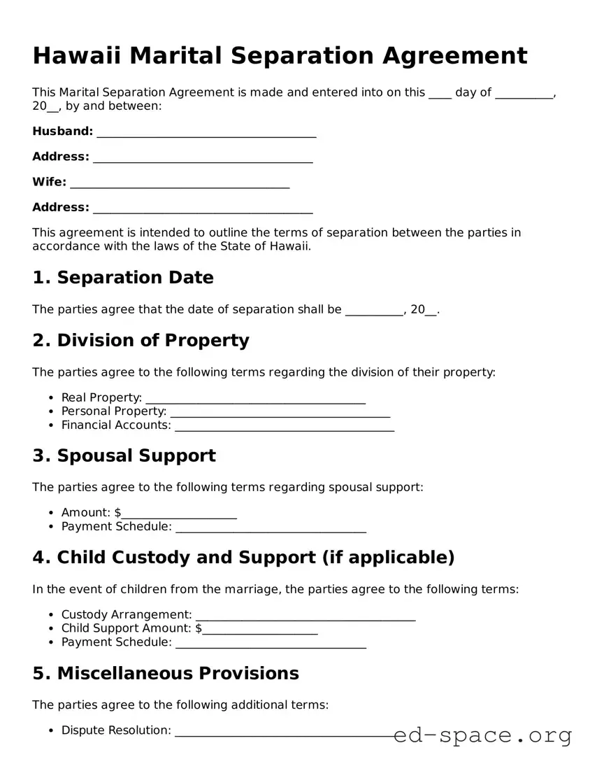 Free  Marital Separation Agreement Form for Hawaii