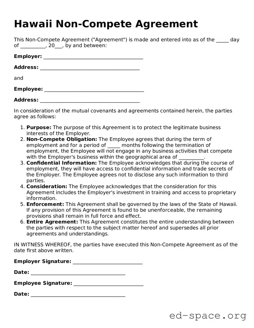 Free  Non-compete Agreement Form for Hawaii