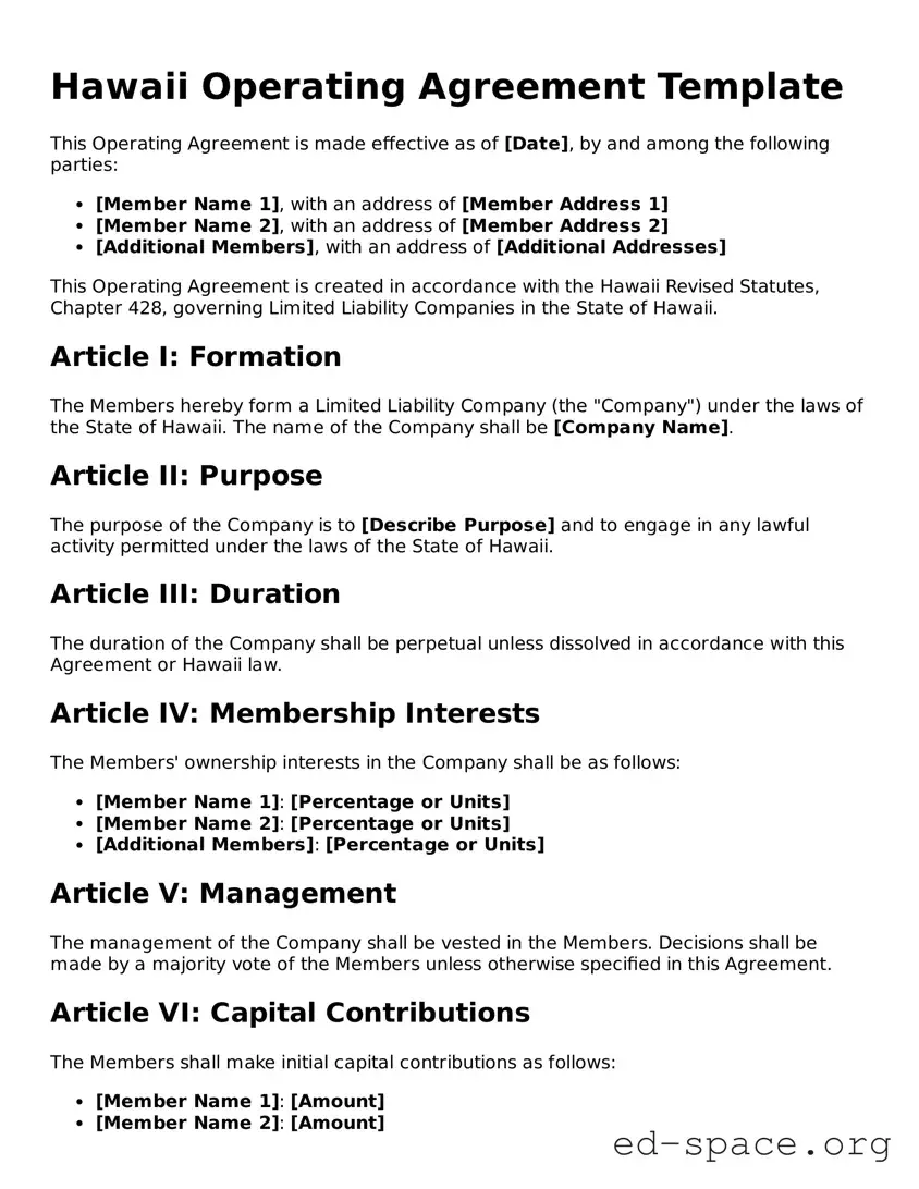 Free  Operating Agreement Form for Hawaii