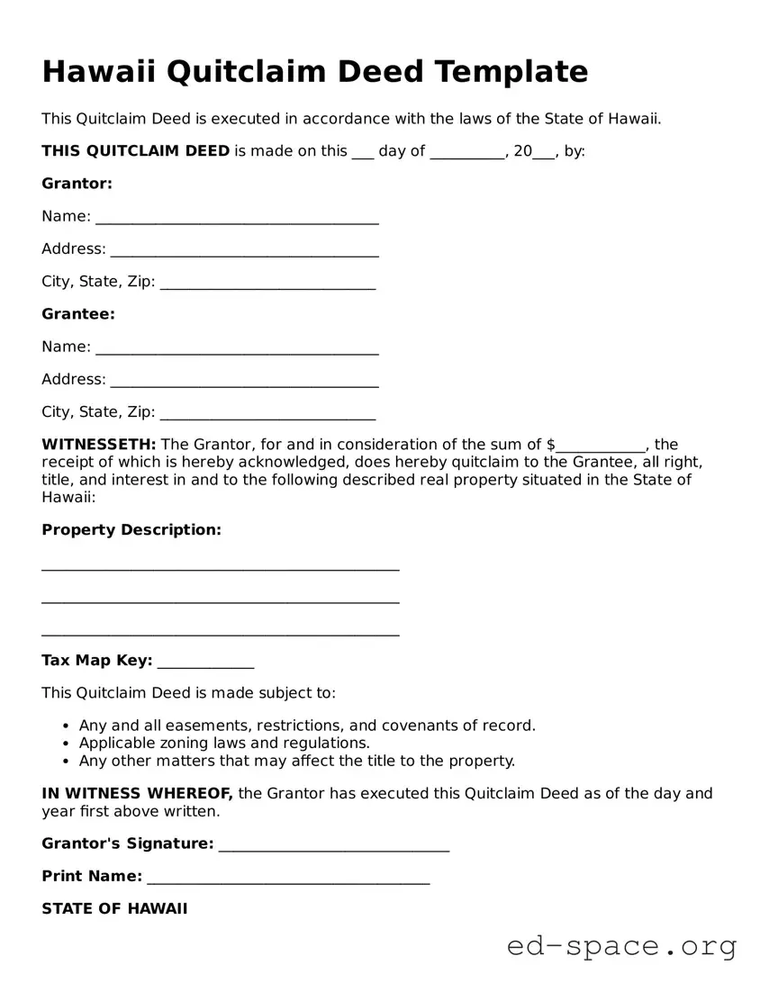 Free  Quitclaim Deed Form for Hawaii
