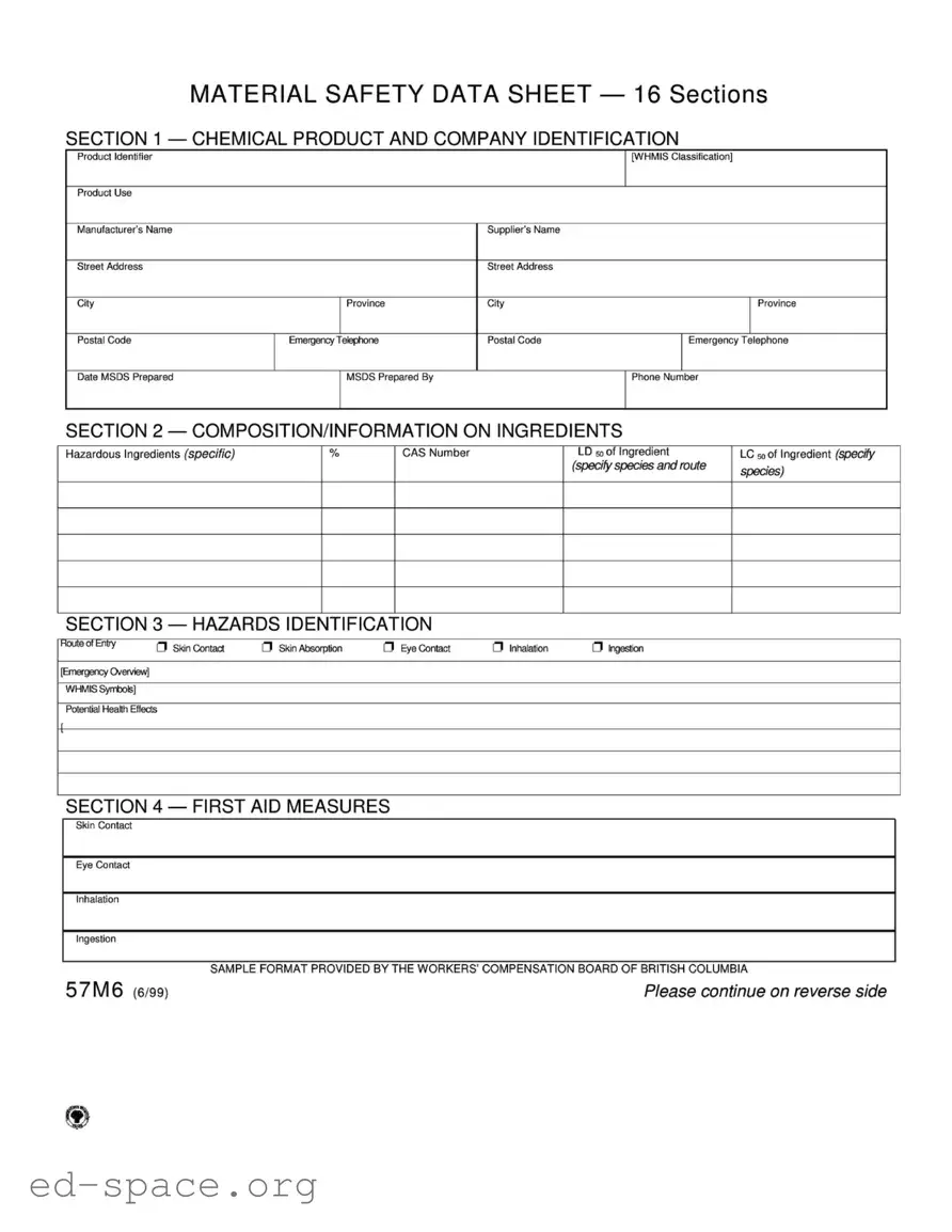 Blank Material Safety Sheet PDF Form
