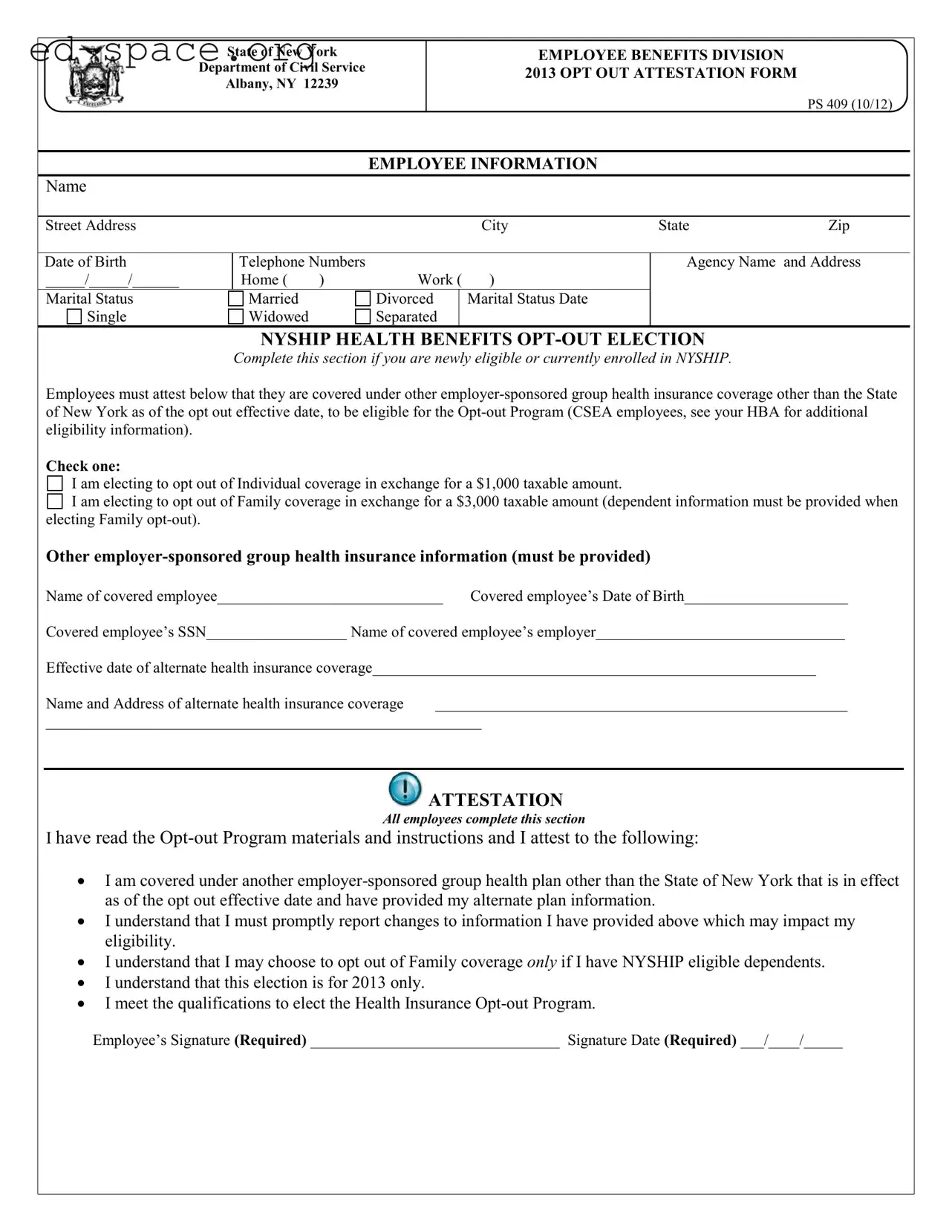 Blank New York Ps 409 PDF Form