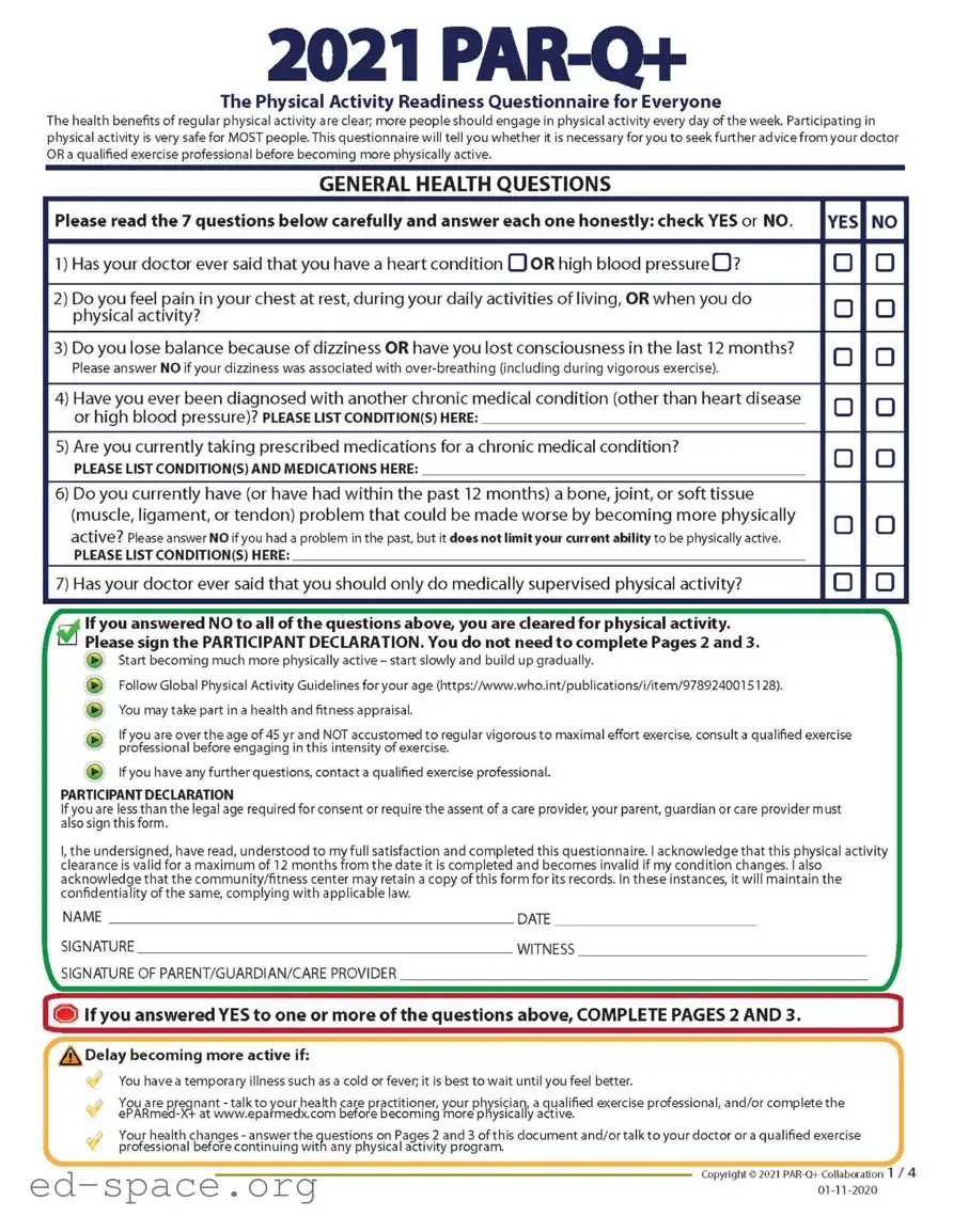 Blank Activity Parq PDF Form