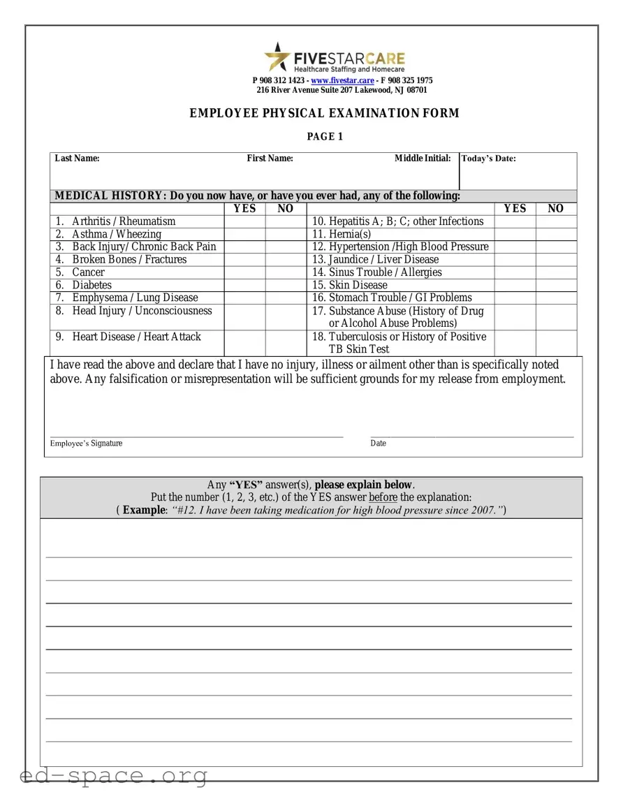 Blank Employee Physical PDF Form