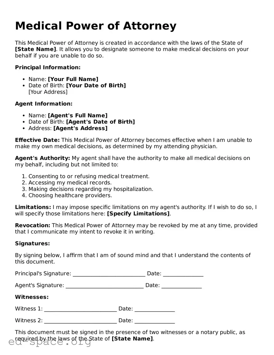 Fillable Medical Power of Attorney Template