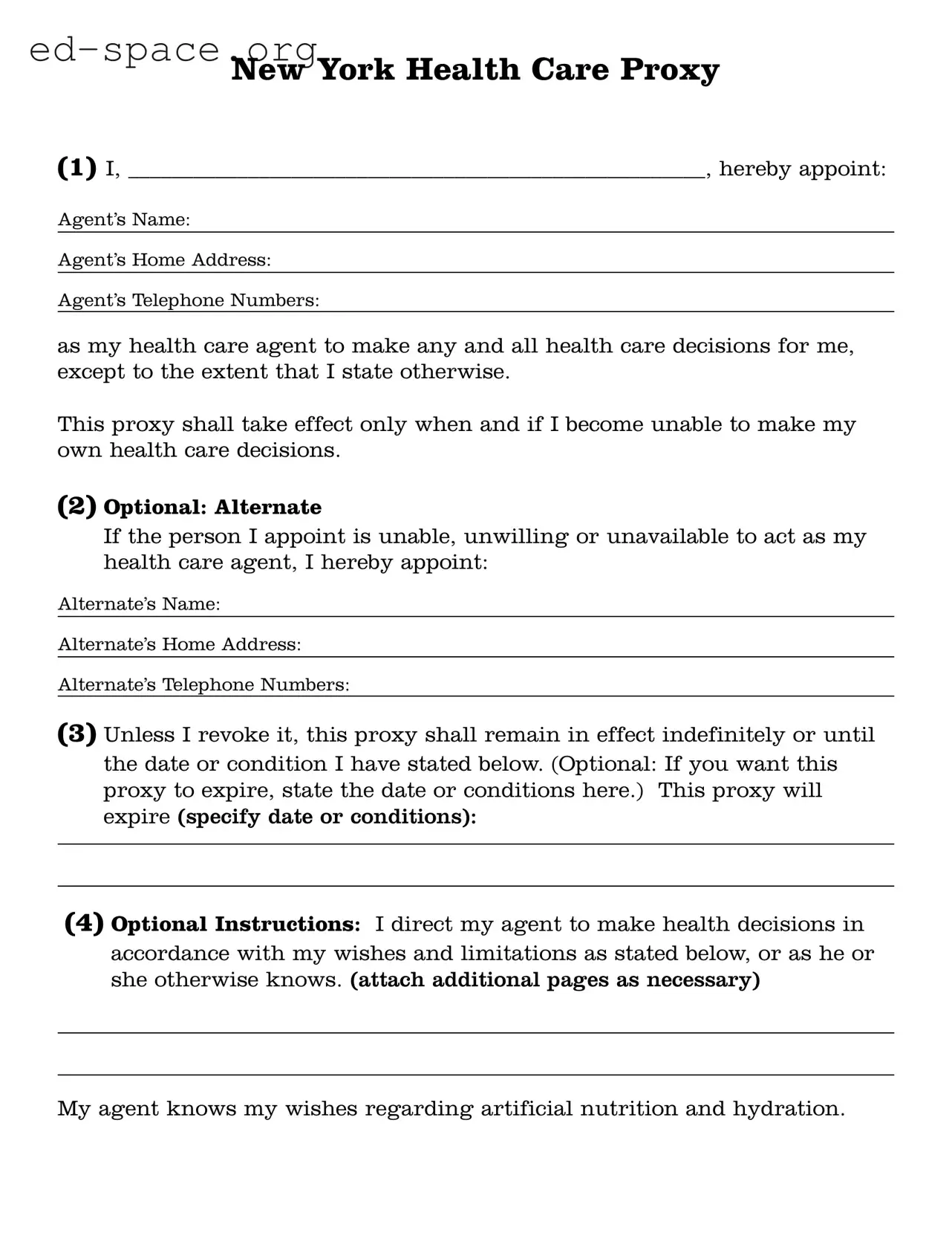 Blank Ny Health Proxy PDF Form