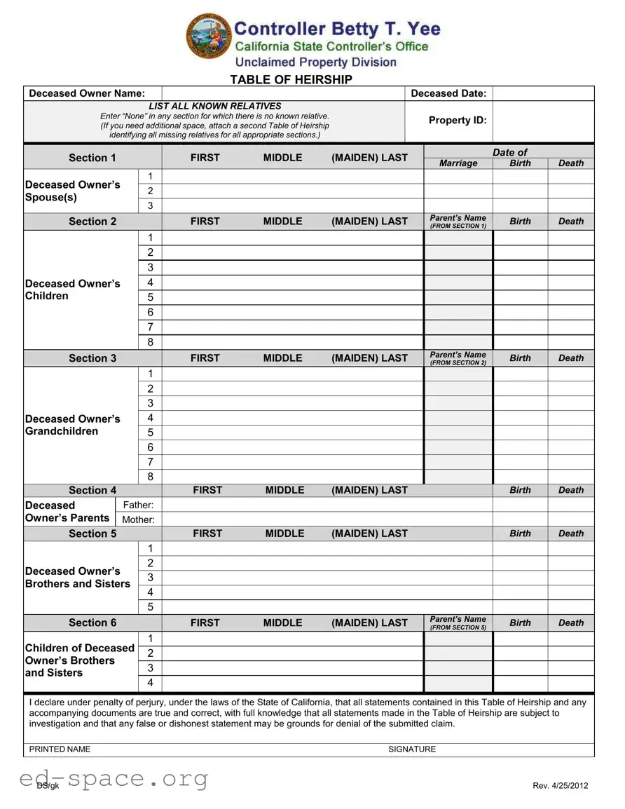 Blank California Heirship PDF Form