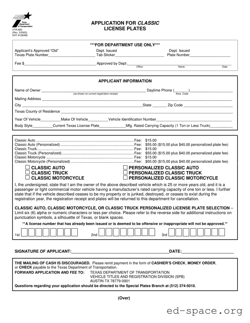 Blank Texas Vtr 850 PDF Form
