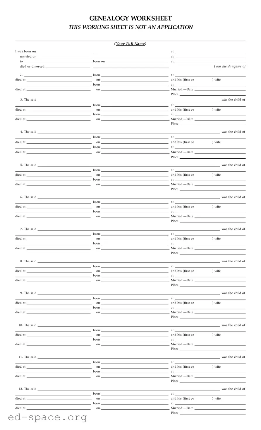 Blank Dar Genealogy Worksheet PDF Form