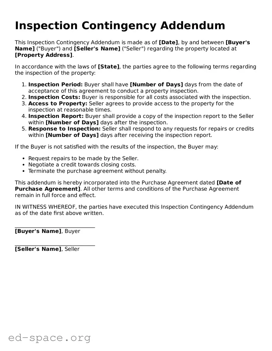 Fillable Inspection Contingency Addendum Template