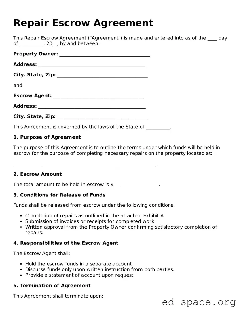 Fillable Repair Escrow Agreement Template