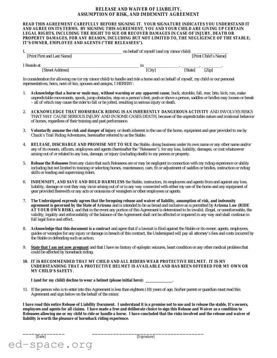 Blank Horse Riding PDF Form