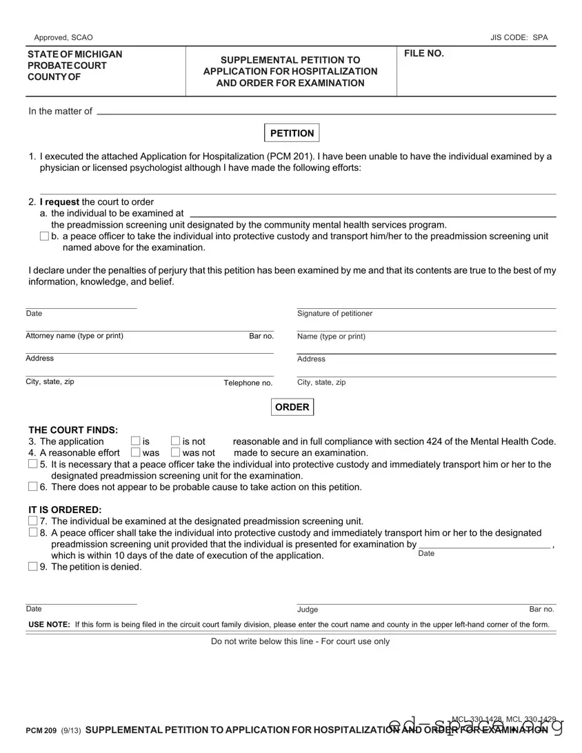 Blank Pcm 209 Michigan PDF Form