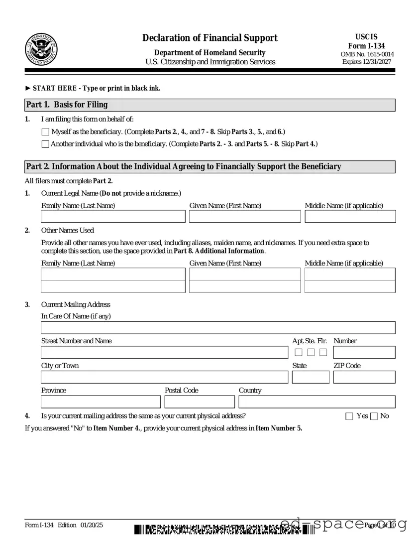 Blank USCIS I-134 PDF Form