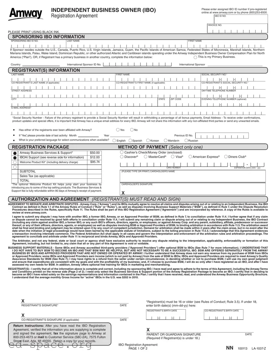 Blank Amway Ibo Application PDF Form