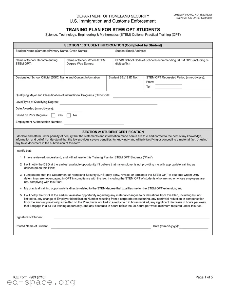 Blank ICE I-983 PDF Form