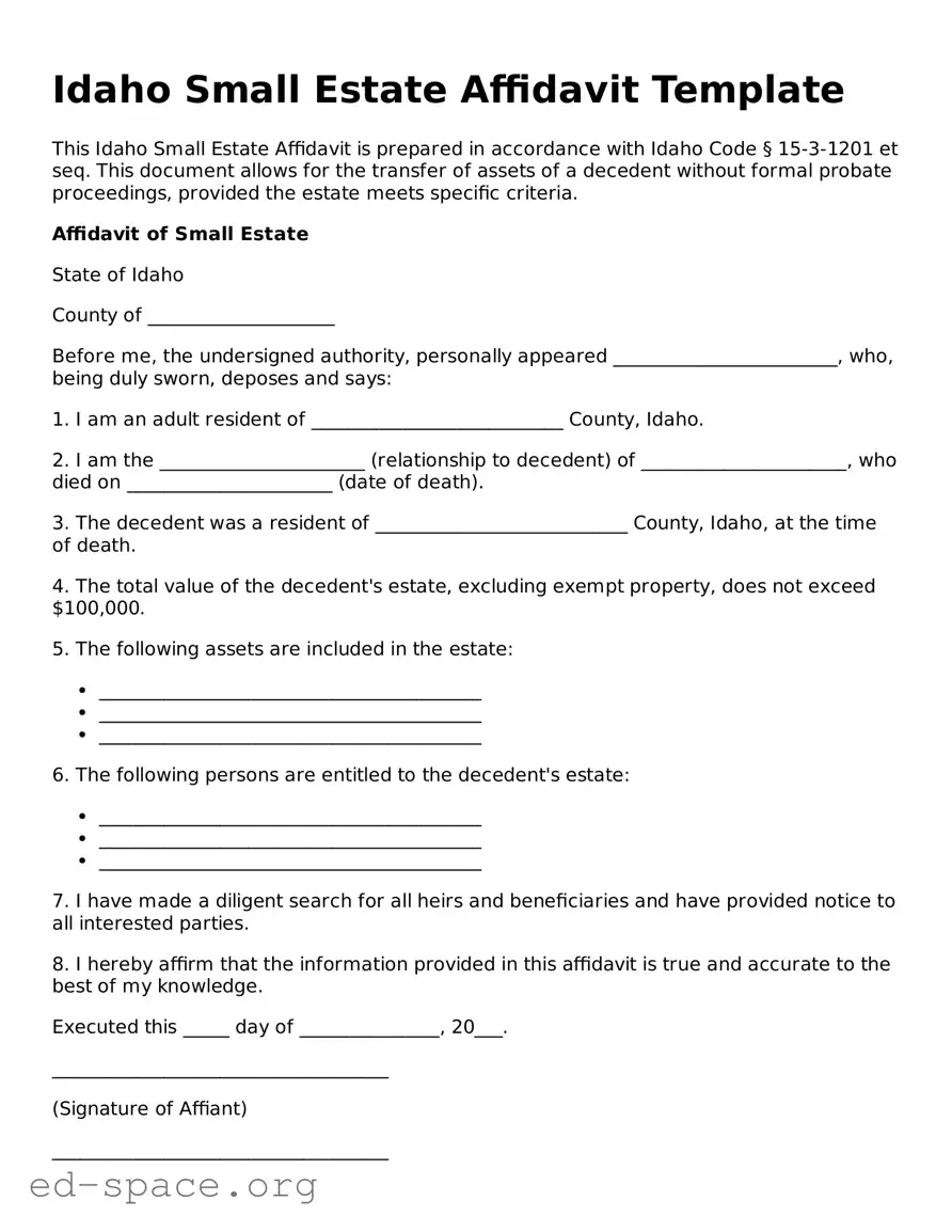 Free  Small Estate Affidavit Form for Idaho