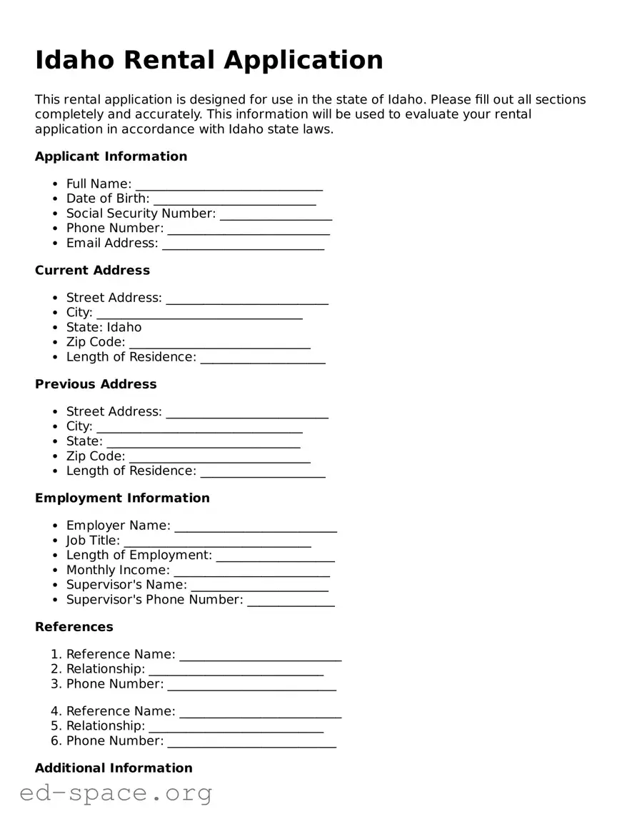 Free  Rental Application Form for Idaho