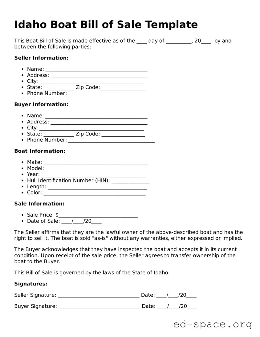 Free  Boat Bill of Sale Form for Idaho