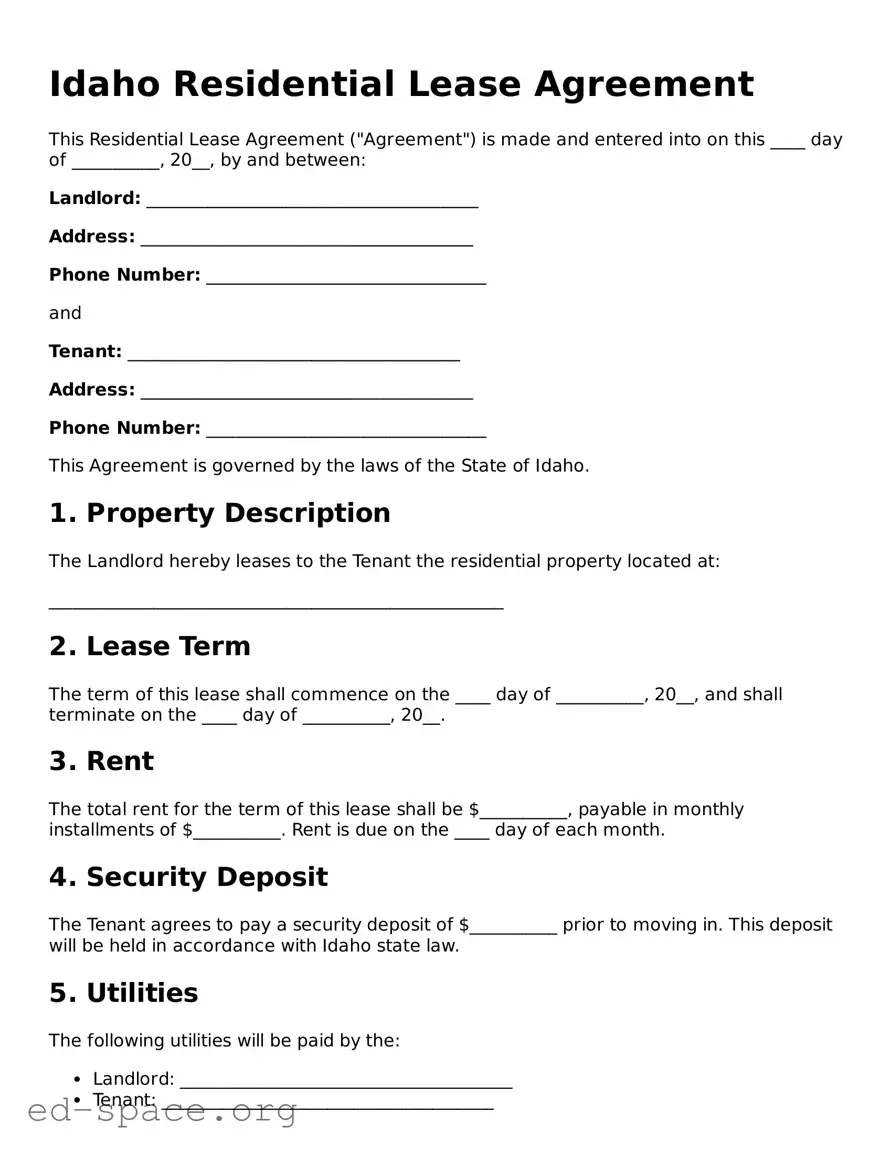 Free  Residential Lease Agreement Form for Idaho