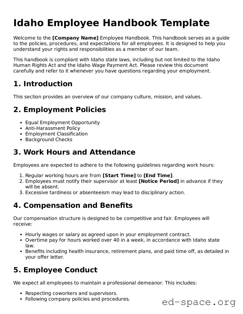 Free  Employee Handbook Form for Idaho