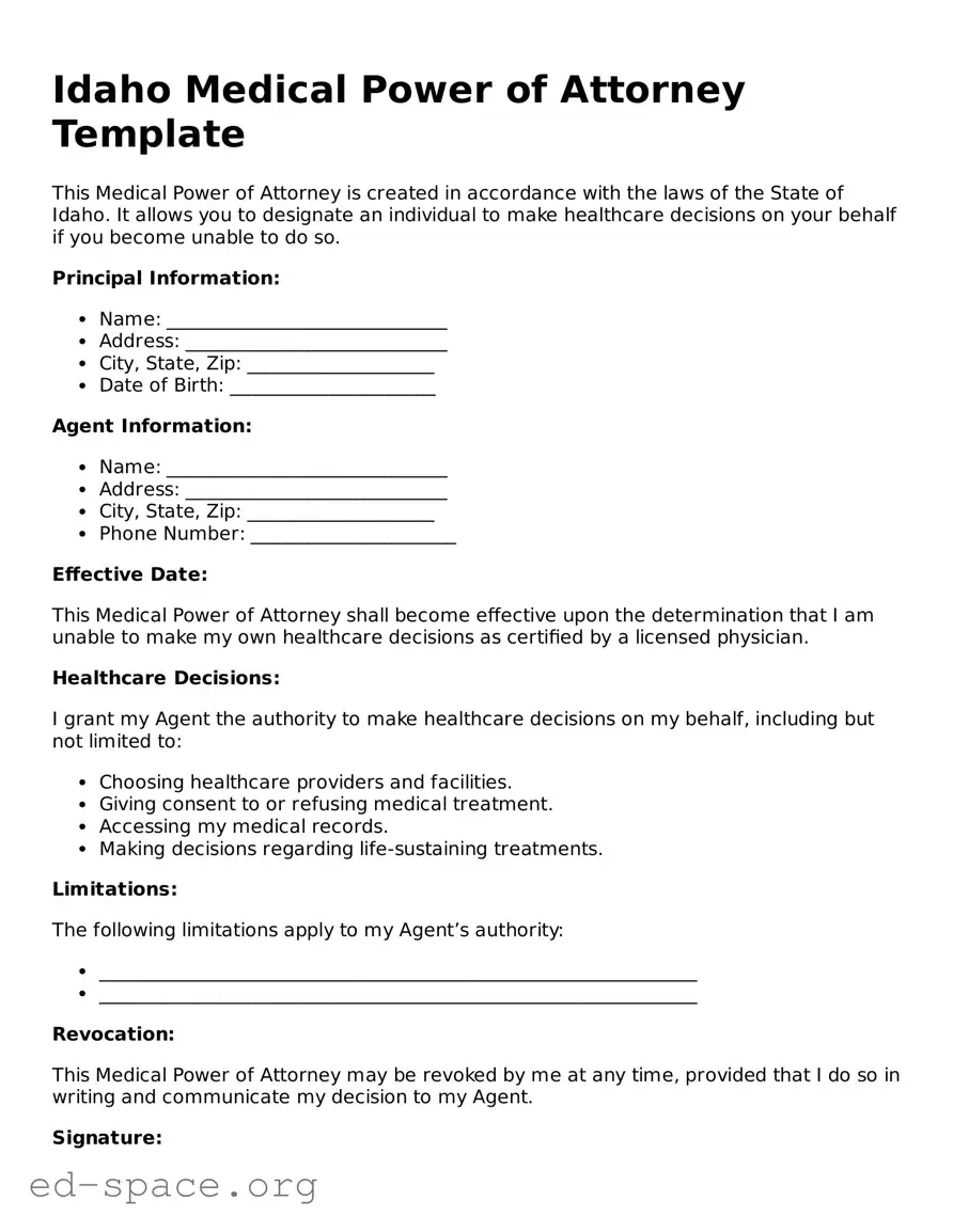 Free  Medical Power of Attorney Form for Idaho