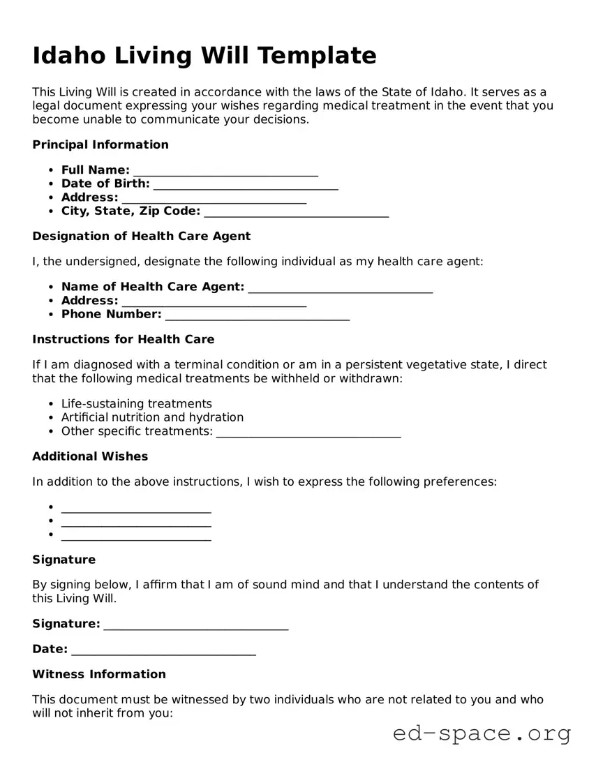 Free  Living Will Form for Idaho