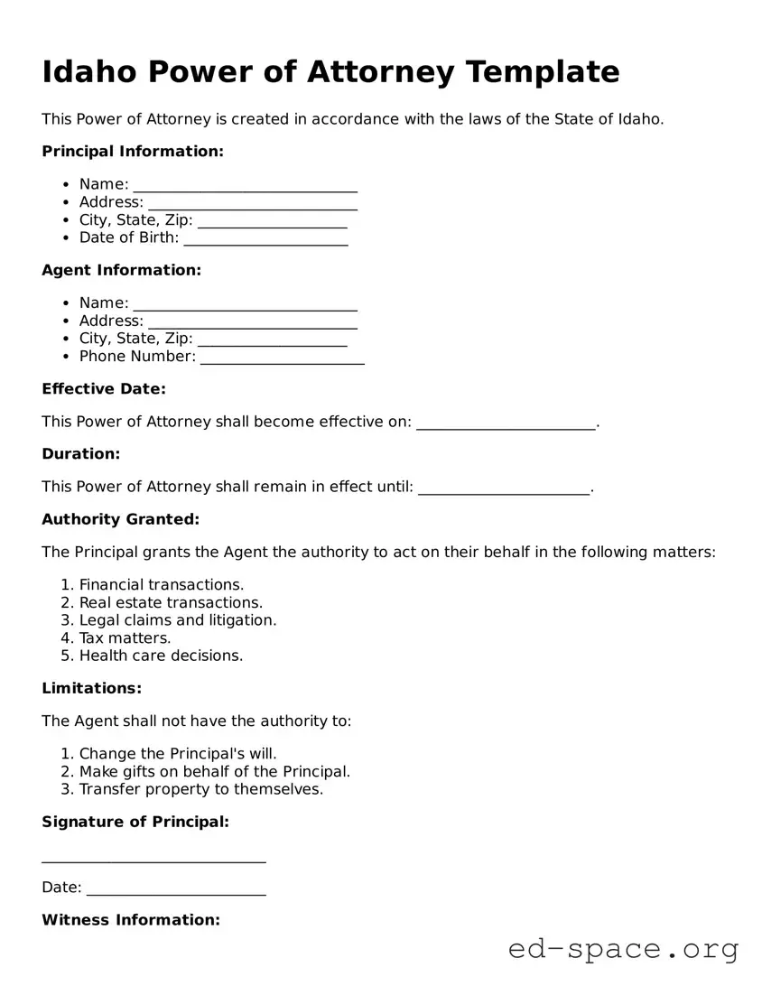 Free  Power of Attorney Form for Idaho
