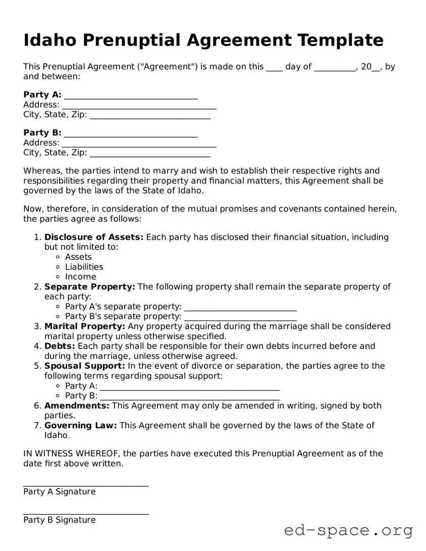 Free  Prenuptial Agreement Form for Idaho