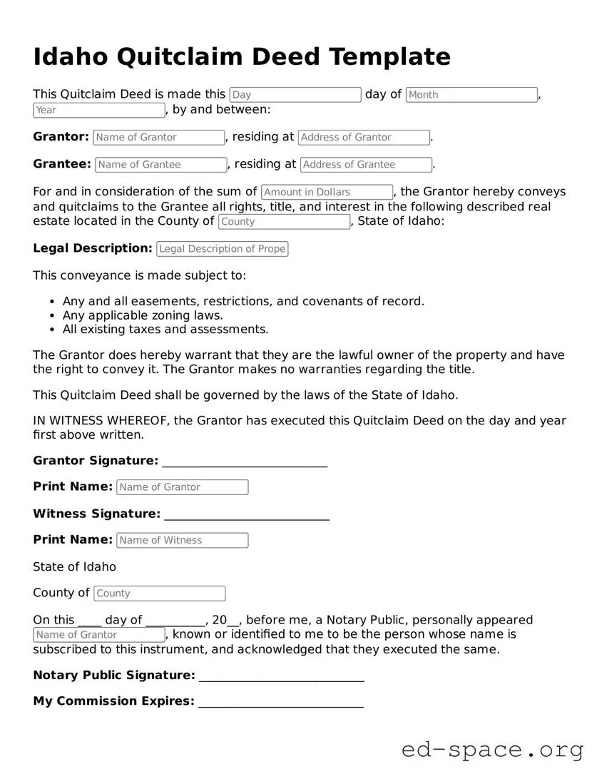 Free  Quitclaim Deed Form for Idaho
