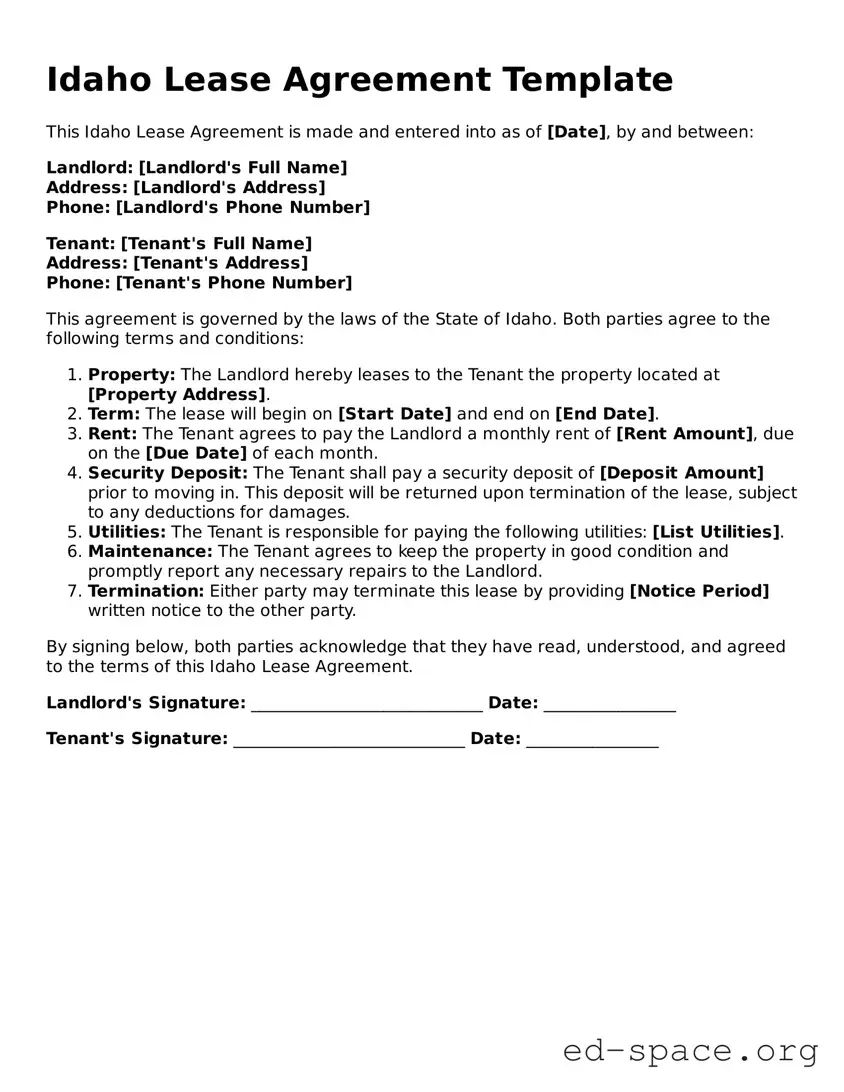 Free  Lease Agreement Form for Idaho
