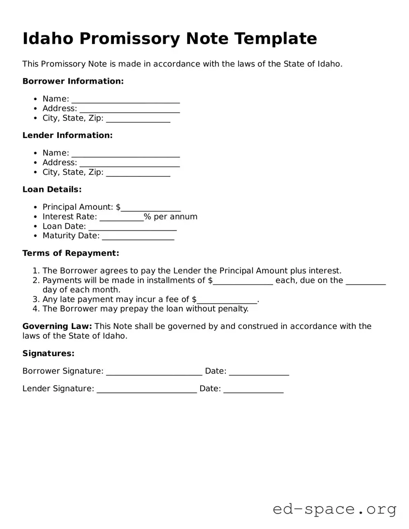 Free  Promissory Note Form for Idaho