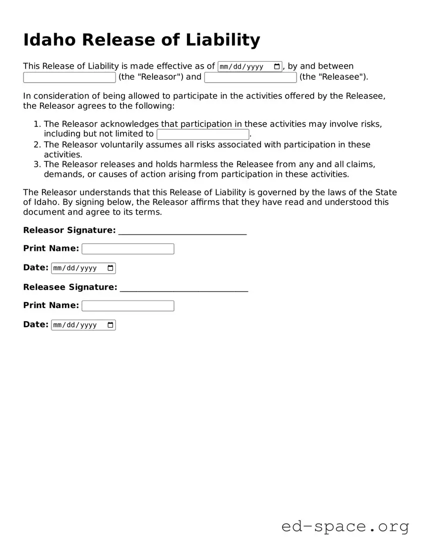 Free  Release of Liability Form for Idaho