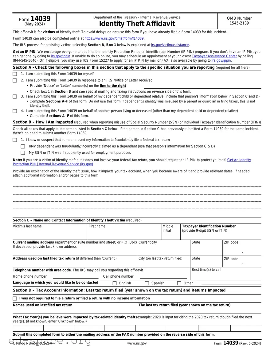 Blank IRS 14039 PDF Form