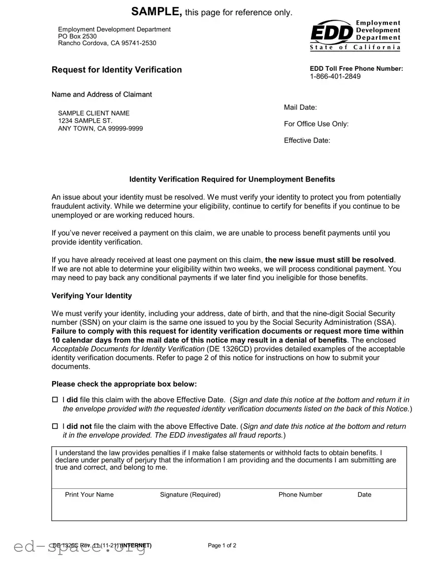 Blank Edd Ideninty Verification PDF Form