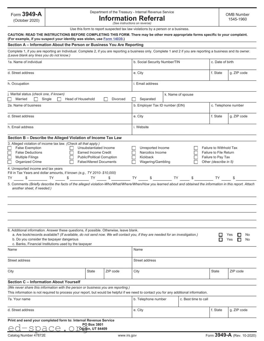 Blank IRS 3949-A PDF Form