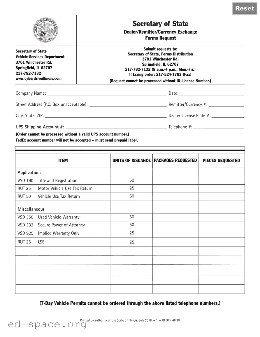 Blank Illinois Vsd 190 PDF Form