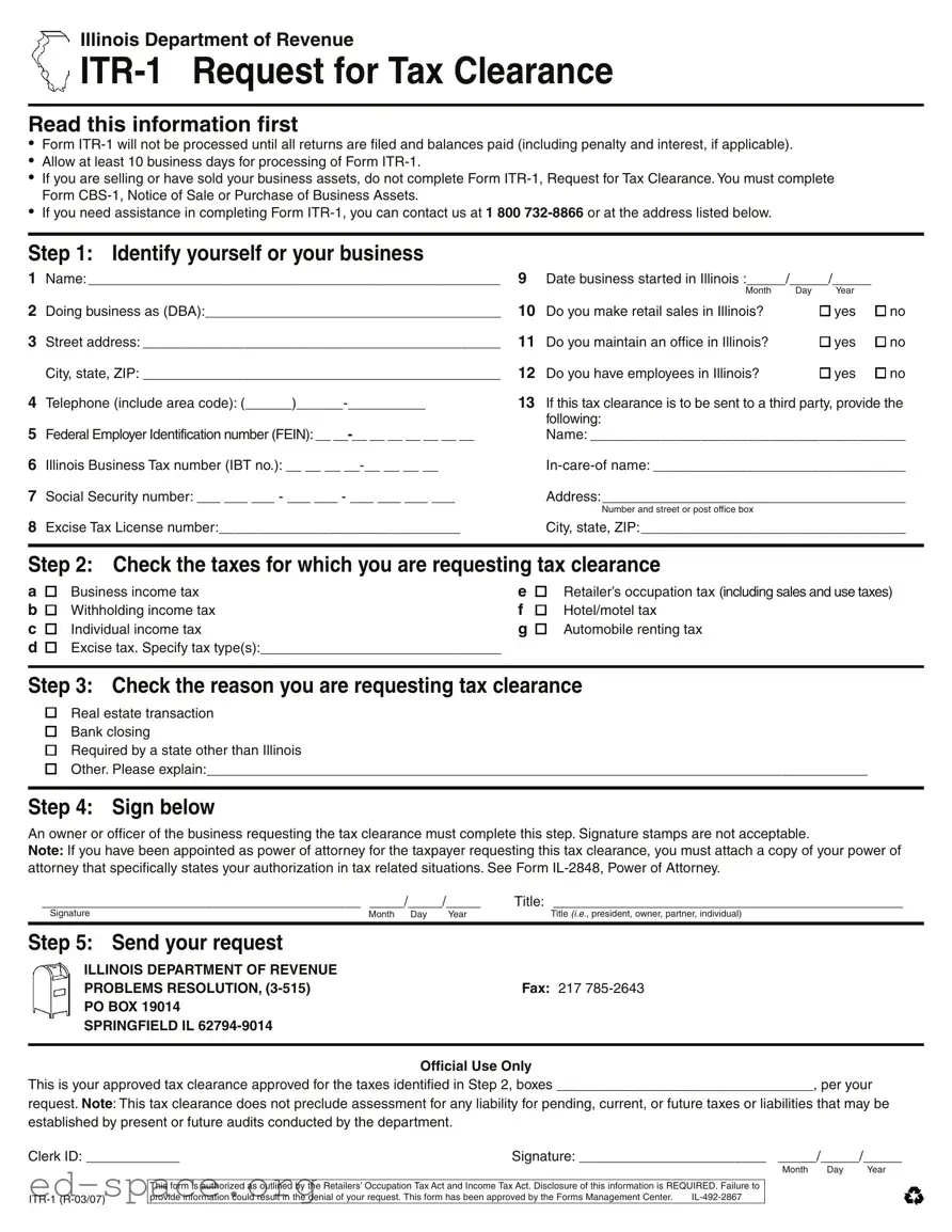 Blank Itr 1 Illinois PDF Form