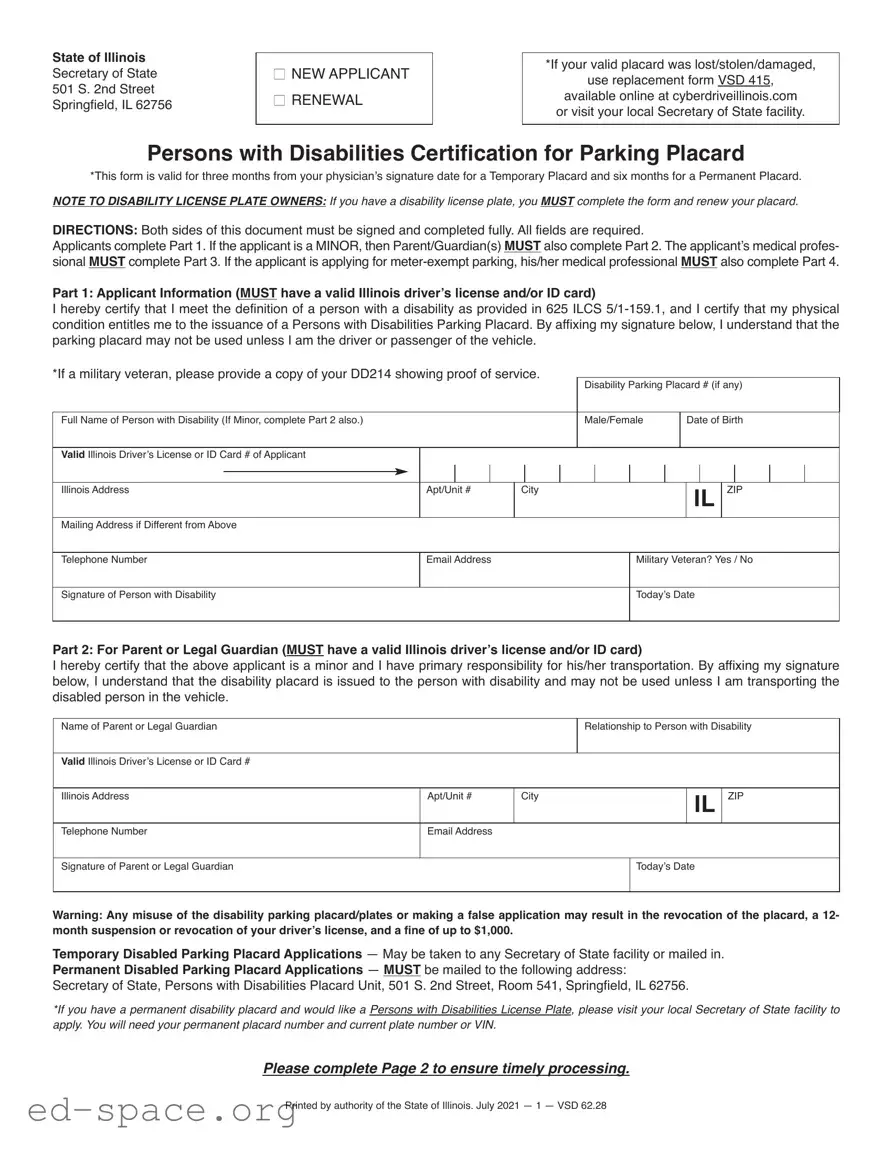 Blank Illinois Placard PDF Form