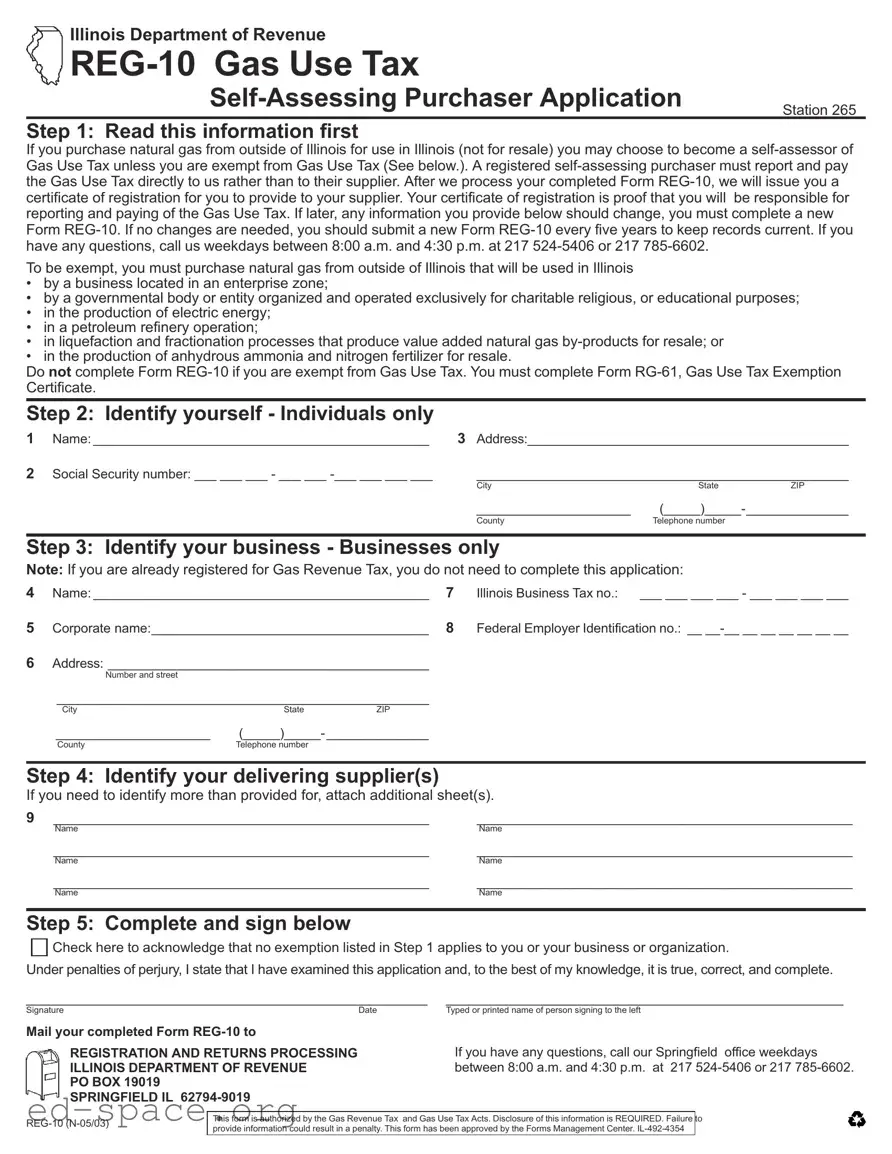 Blank Illinois Reg 10 PDF Form
