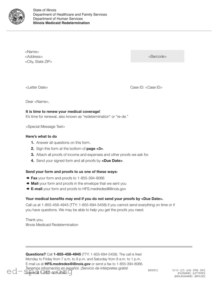 Blank Illinois Medicaid Redetermination PDF Form