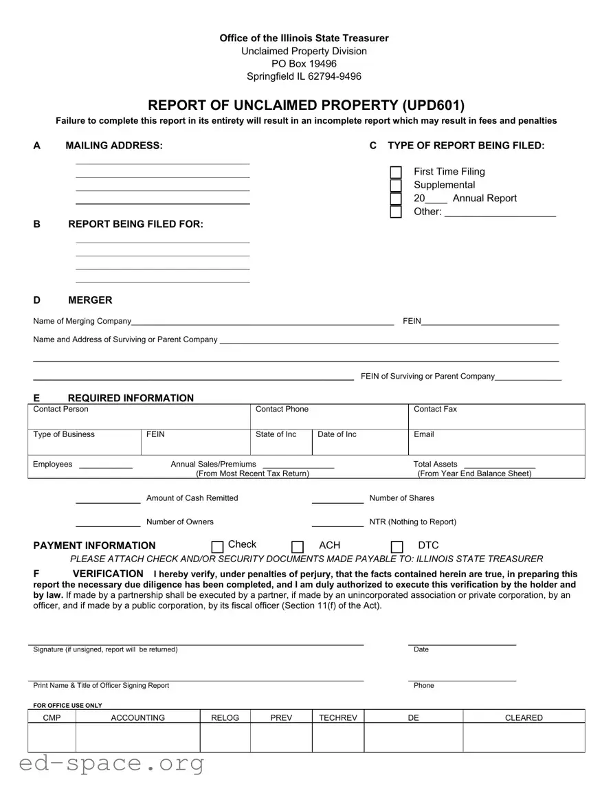 Blank Illinois Unclaimed Property Reporting PDF Form