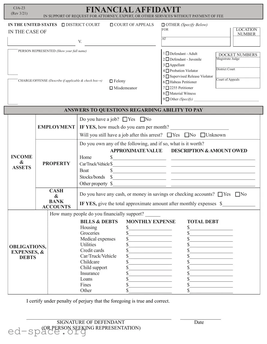 Blank Financial Affidavit CJA-23 PDF Form