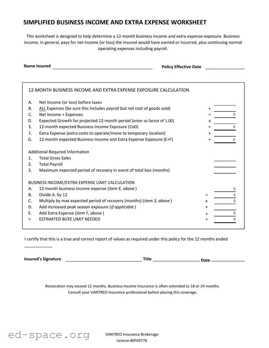 Blank Business Income Worksheet PDF Form