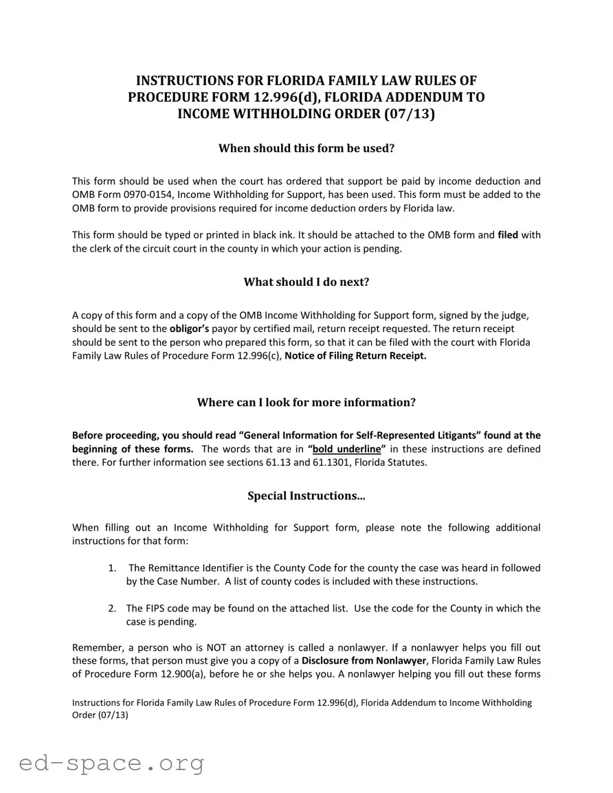 Blank Florida Addendum To Income PDF Form