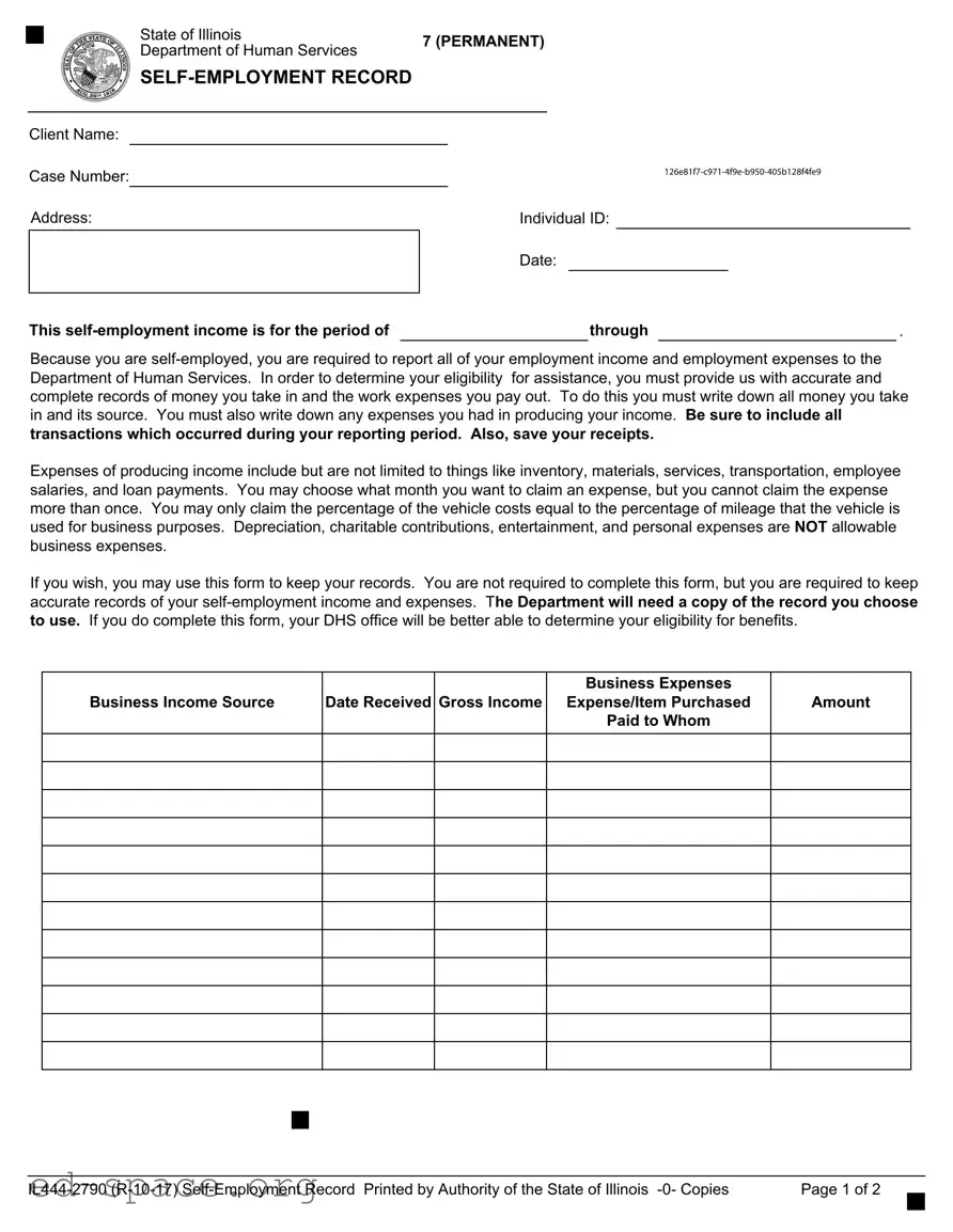 Blank Il 444 2790 Self Employment Record PDF Form