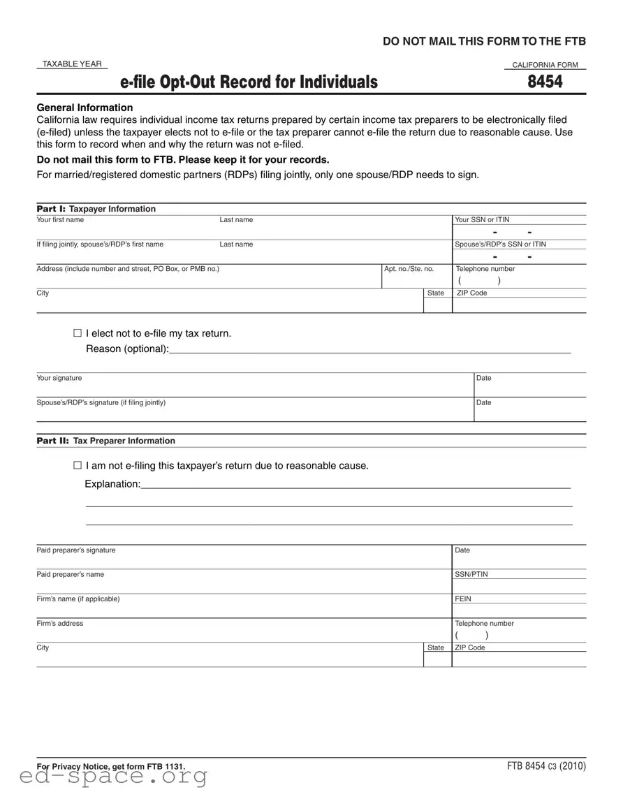 Blank California 8454 PDF Form