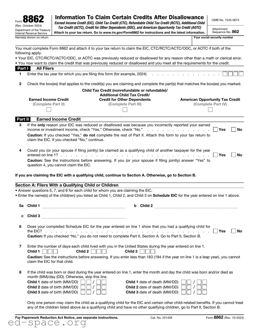Blank IRS 8862 PDF Form