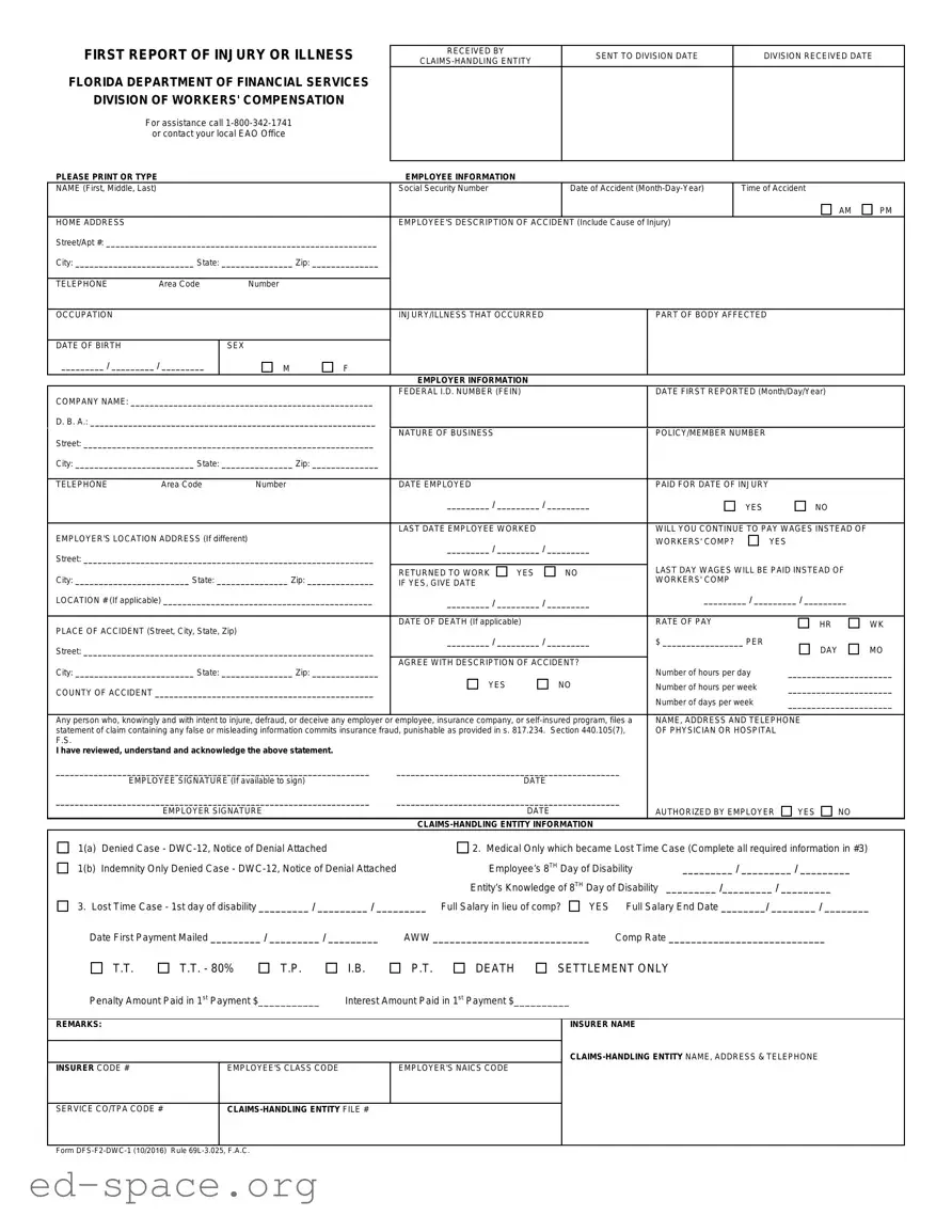 Blank First Report Of Injury Florida PDF Form